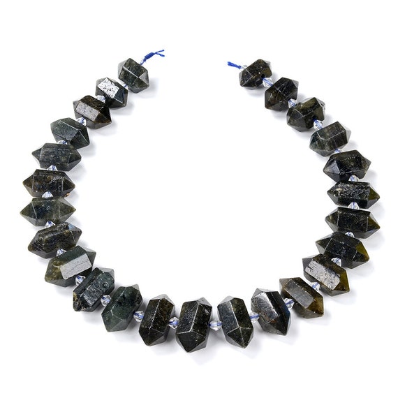 27x12-22x11mm Natural Black Labradorite Gemstone Gradated Center Drilled Faceted Points Beads 15.5 Inch Full Strand Bulk Lot(80016547-s17)