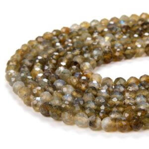 4MM Brown Labradorite Gemstone Micro Faceted Round Beads 15 inch Full Strand BULK LOT 1,2,6,12 and 50 (80009120-P14)