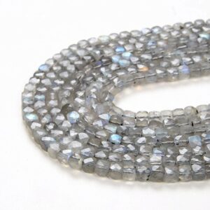 4MM  Labradorite Gemstone Grade AAA Micro Faceted Square Cube Loose Beads BULK LOT 1,2,6,12 and 50 (P5)