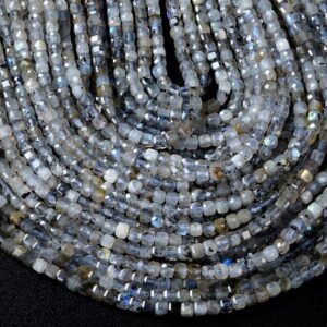 4MM Natural Labradorite Gemstone Grade A Micro Faceted Diamond Cut Cube Loose Beads BULK LOT 1,2,6,12 and 50 (P41)