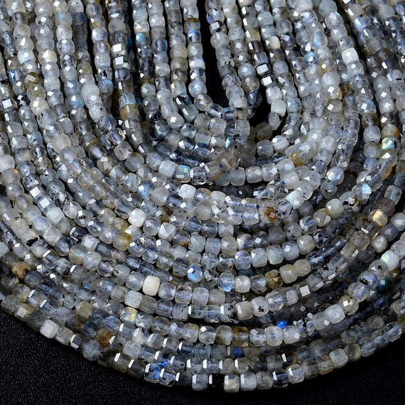 4mm Natural Labradorite Gemstone Grade A Micro Faceted Diamond Cut Cube Loose Beads Bulk Lot 1,2,6,12 And 50 (p41)