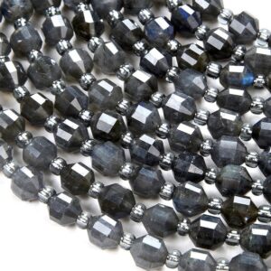 6MM Black Labradorite Gemstone Grade AA Faceted Prism Double Point Cut Loose Beads BULK LOT 1,2,6,12 and 50 (D111)