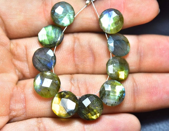 Beautiful Fire Labradorite Round Briolettes Beads - 10 Pcs - Natural Faceted Labradorite Round Coin Briolettes Pairs - Size Is 10mm #2331