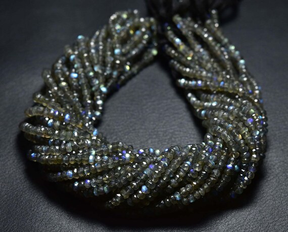 Beautiful Labradorite Rondelle Beads - 13.5 Inches - Natural Faceted Blue Flash Labradorite Rondelle - Size Is 4.5 Mm #815