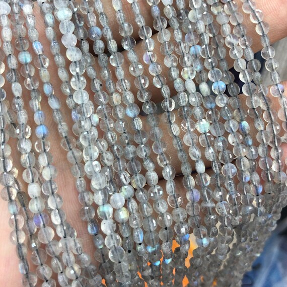 Blue Flash Labradorite Coin Faceted Beads Natural Stone Beads For Jewelry Making 4mm 15''