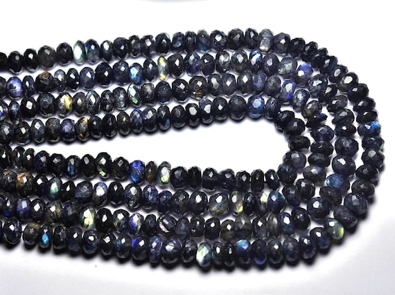 Dark Labradorite Rondelle Beads - 8 Inches - Natural Faceted Multi Flashes Labradorite Rondelles - Size Is - 6 Mm #2327
