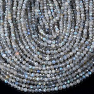 Natural Labradorite Gemstone Grade AAA Micro Faceted Round 2-3MM 4MM Loose Beads 15 inch Full Strand BULK LOT 1,2,6,12 and 50 (P57)