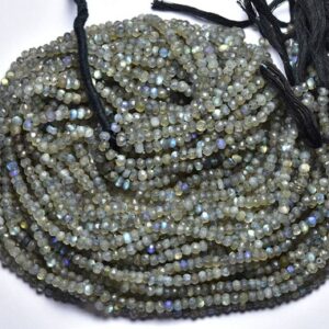Labradorite Rondelle Beads - 13 inches - Natural Beautiful Micro Cut Faceted Labradorite Rondelle - Size is 4 mm #1642