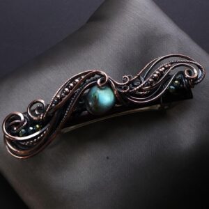 Labradorite gemstone hair barrette, Copper wire wrapped hair accessories, Crystal hair jewelry, Wedding hair clips, Wire wrap jewelry