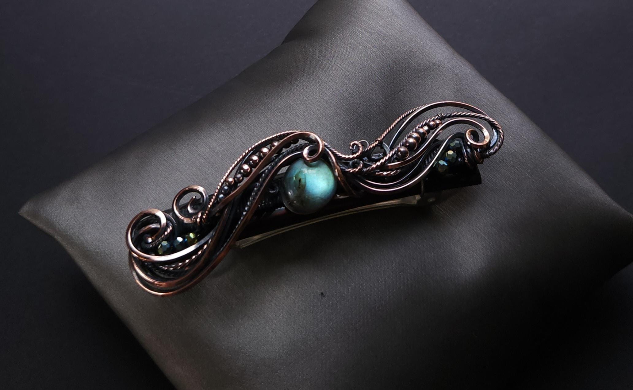 Labradorite Gemstone Hair Barrette, Copper Wire Wrapped Hair Accessories, Crystal Hair Jewelry, Wedding Hair Clips, Wire Wrap Jewelry Labradorite Gemstone Hair Barrette, Copper Wire Wrapped Hair Accessories, Crystal Hair Jewelry, Wedding Hair Clips, Wire Wrap Jewelry