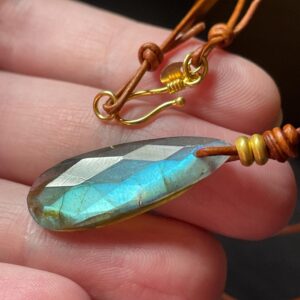 18k Gold Labradorite Necklace, Leather & Solid Gold Minimalist Necklace, Handmade In Oregon Usa, Natural Jewelry, Beach Necklace Outdoorsy