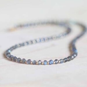 Beaded Labradorite Necklace With Rose Gold Fill Or Sterling Silver, Dainty Beaded Layering Gemstone Necklace, Labradorite Jewelry