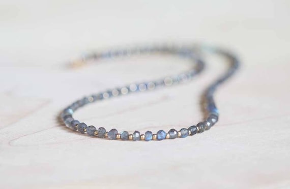 Beaded Labradorite Necklace With Rose Gold Fill Or Sterling Silver, Dainty Beaded Layering Gemstone Necklace, Labradorite Jewelry Beaded Labradorite Necklace With Rose Gold Fill Or Sterling Silver, Dainty Beaded Layering Gemstone Necklace, Labradorite Jewelry