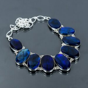 Blue Fire Labradorite Necklace: Handmade 925 Sterling Silver, Adjustable