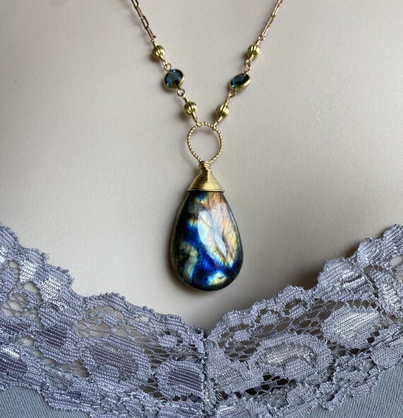Labradorite Necklace- Blue Green Gold Copper Handmade Labradorite Necklace