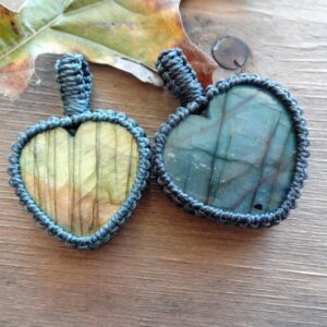 Blue Or Gold Labradorite Heart Macrame Necklace / Blue Energy Stones