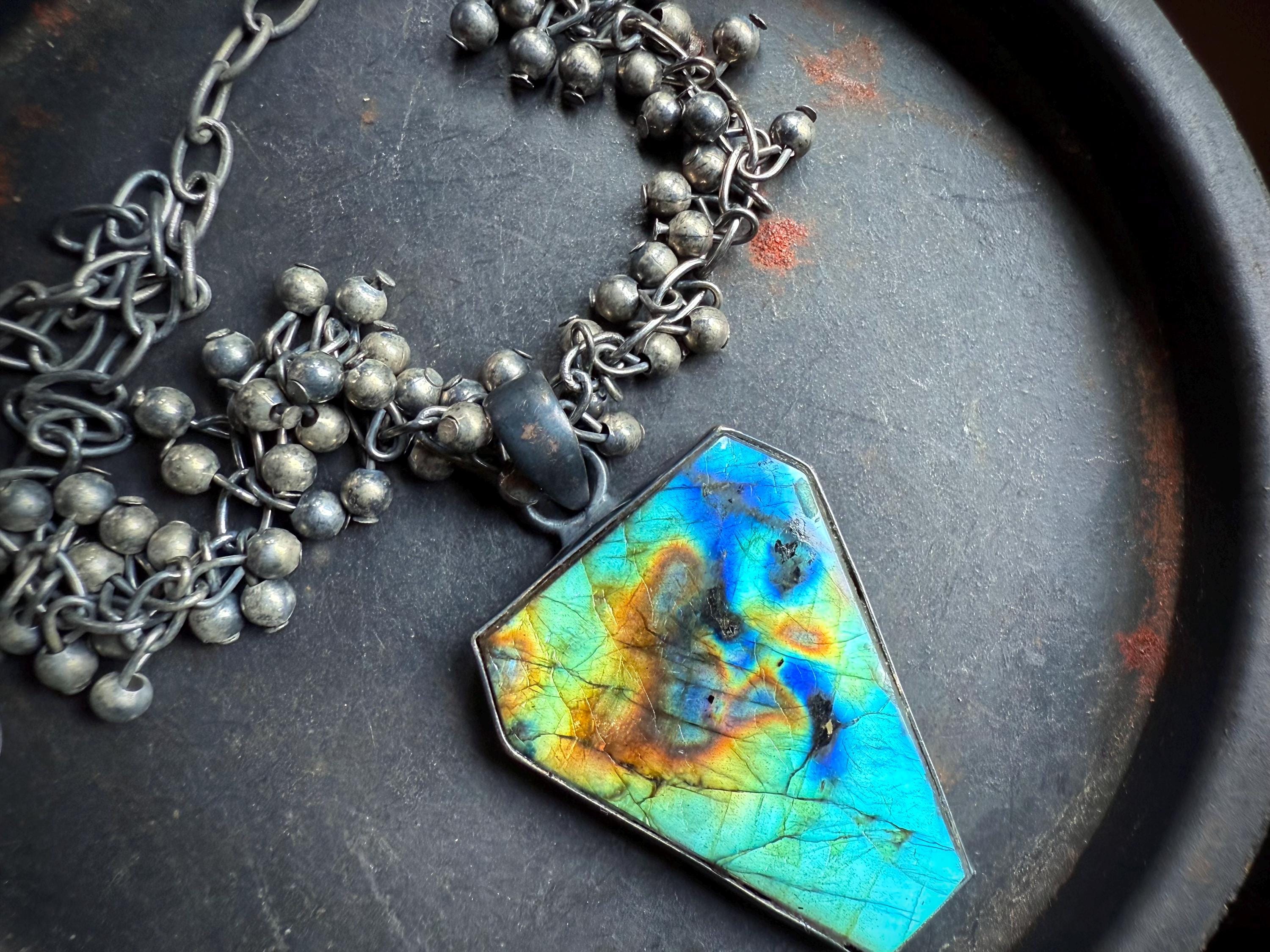 Labradorite Necklace, Coffin Necklace, Statement Necklace