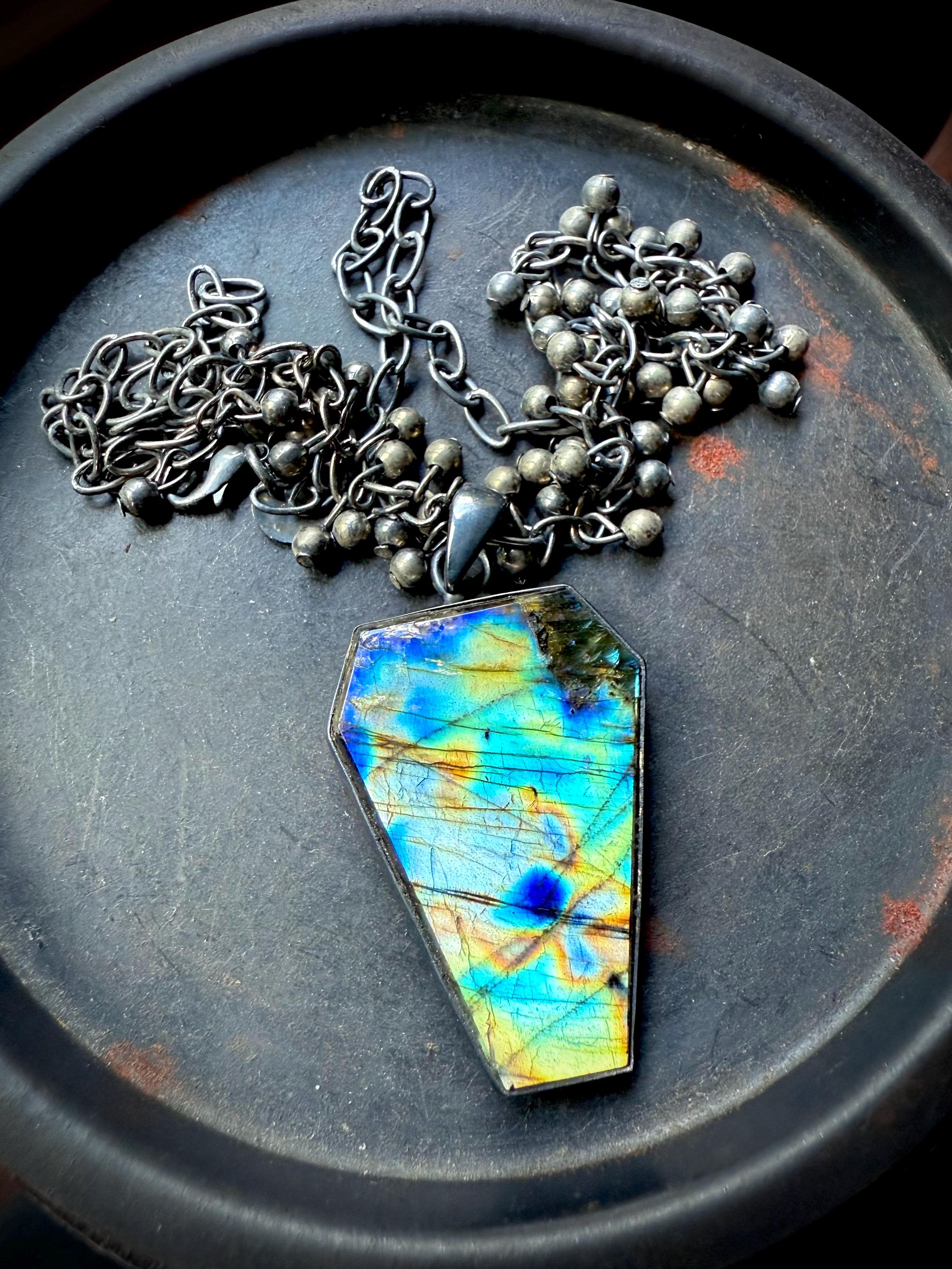 Labradorite Necklace, Coffin Necklace, Statement Necklace