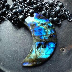 Labradorite Necklace, Crescent Moon Necklace, Celestial Necklace, Moon Necklace, Statement Necklace