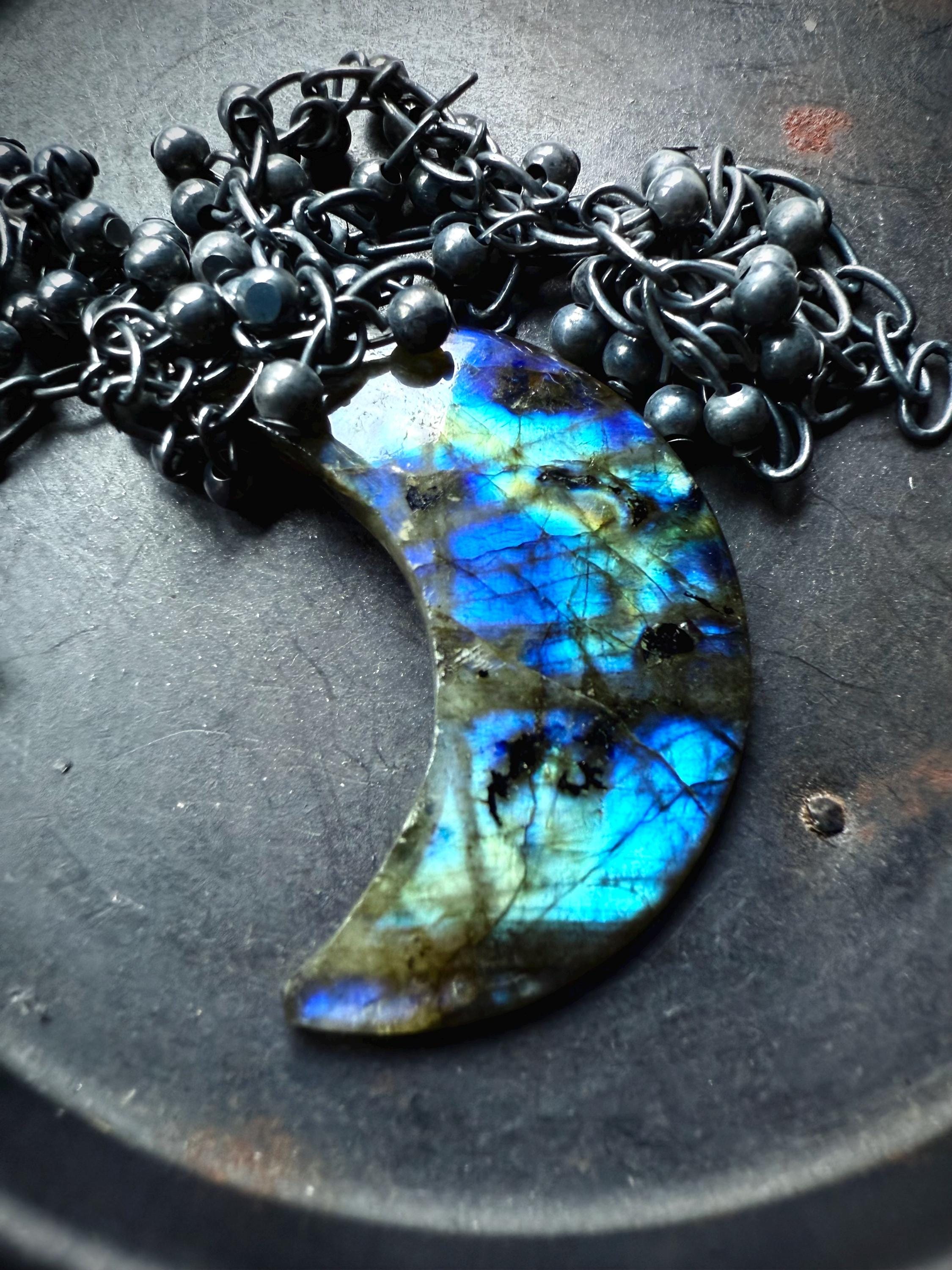 Labradorite Necklace, Crescent Moon Necklace, Celestial Necklace, Moon Necklace, Statement Necklace Labradorite Necklace, Crescent Moon Necklace, Celestial Necklace, Moon Necklace, Statement Necklace