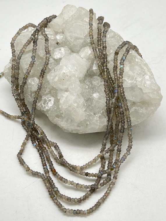 Five Strand Faceted Labradorite Beaded Necklace-19-22"-adjustable Five Strand Faceted Labradorite Beaded Necklace-19-22"-adjustable