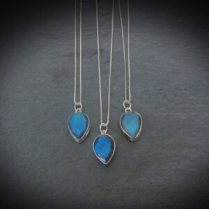 Genuine Labradorite Necklace Sterling Silver • Natural Blue Flash Labradorite • Teardrop  Blue Labradorite Stone • Gift for Crystal Lover