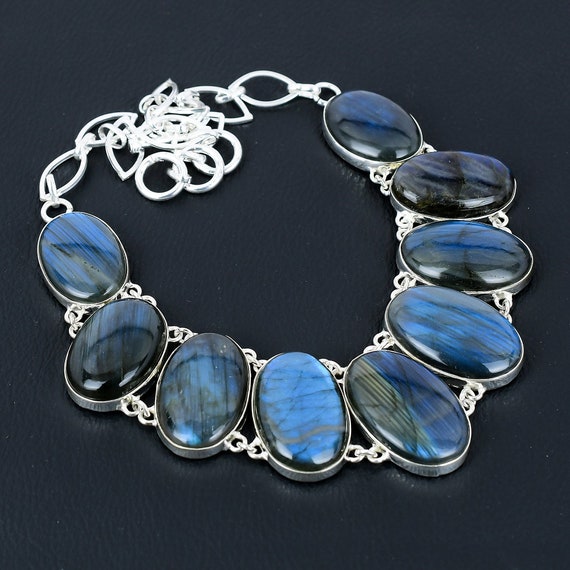 Handmade Labradorite Necklace: 925 Sterling Silver, Adjustable Chain Handmade Labradorite Necklace: 925 Sterling Silver, Adjustable Chain