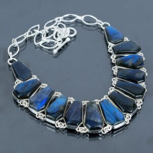 Handmade Coffin Labradorite Necklace: 925 Sterling Silver, Adjustable