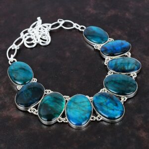 Handmade Neon Flash Labradorite Necklace: 925 Sterling Silver, Adjustable Chain