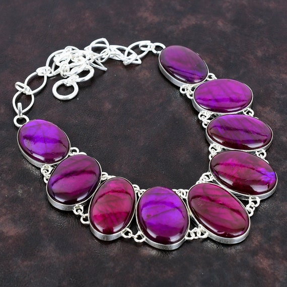 Handmade Purple Fire Labradorite Necklace: 925 Sterling Silver, Adjustable Chain Handmade Purple Fire Labradorite Necklace: 925 Sterling Silver, Adjustable Chain