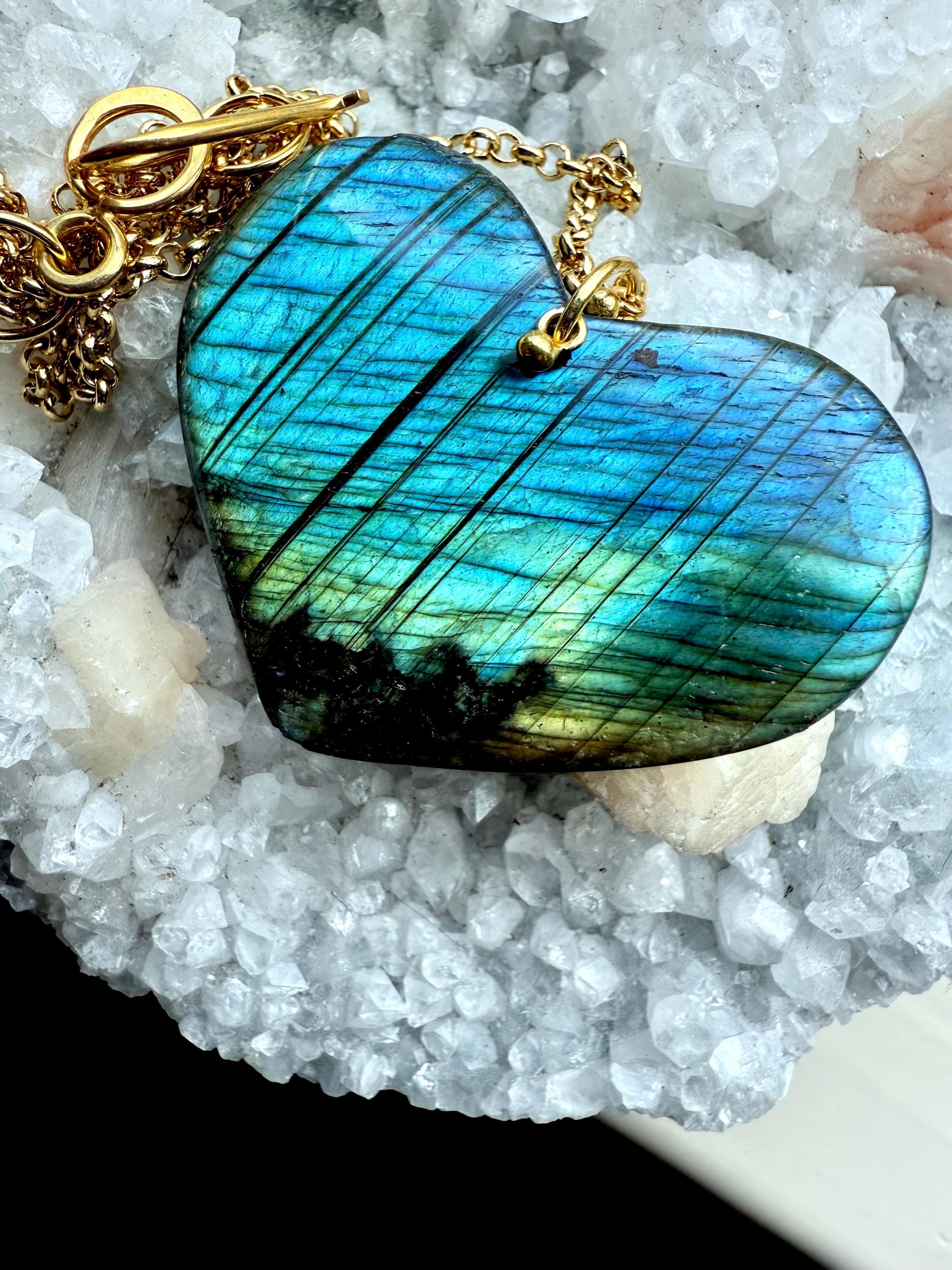 Labradorite Necklace, Heart Necklace, Gold Necklace, Gift For Her
