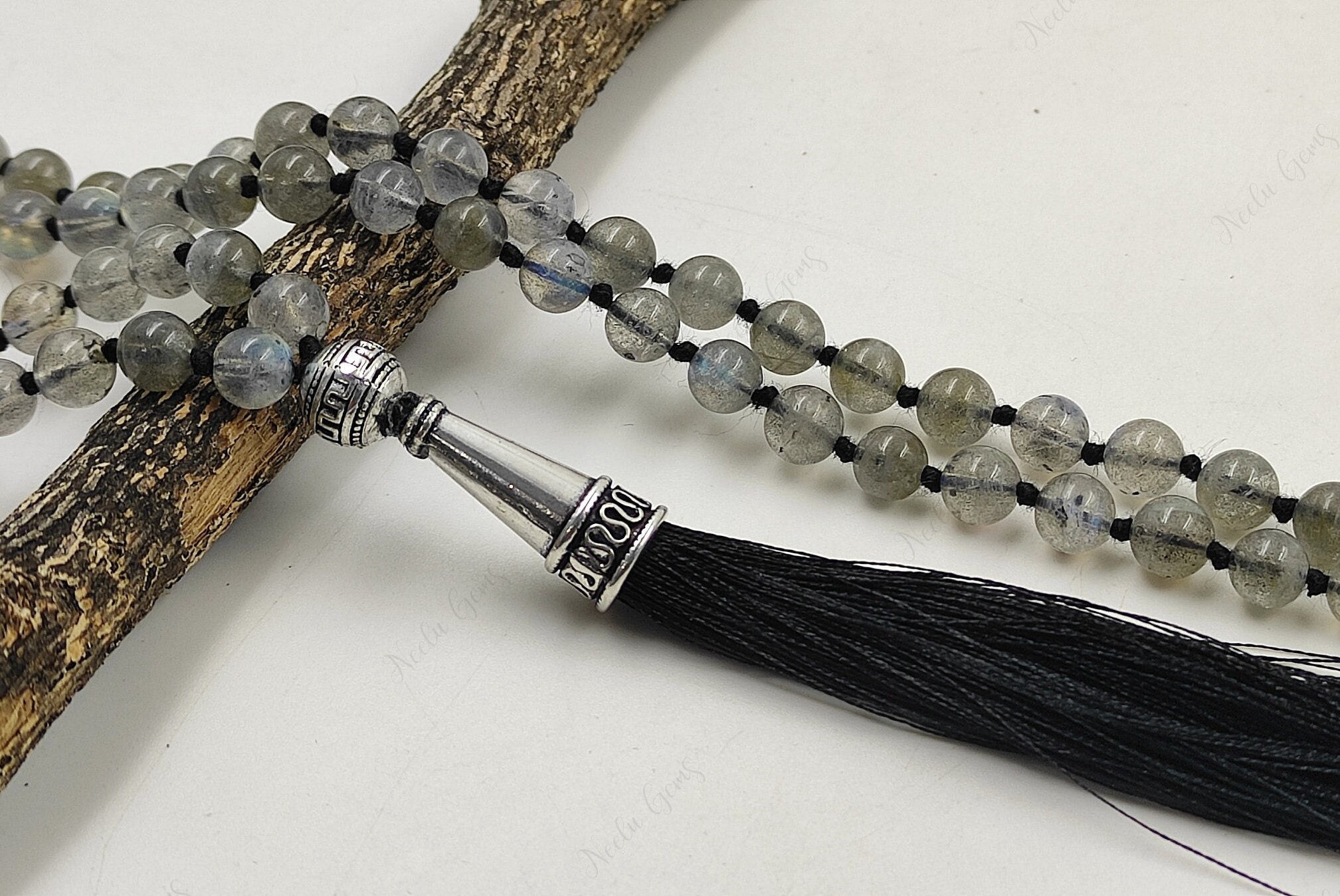 Labradorite Mala Necklace 108 Beads Hand Knotted, Blue Flash Crystal Tassel Necklace, Yoga Meditation Prayer Beads, Transformation Jewelry Labradorite Mala Necklace 108 Beads Hand Knotted, Blue Flash Crystal Tassel Necklace, Yoga Meditation Prayer Beads, Transformation Jewelry