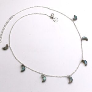 Labradorite Moon Charm Necklace: Sterling Silver Celestial Jewelry