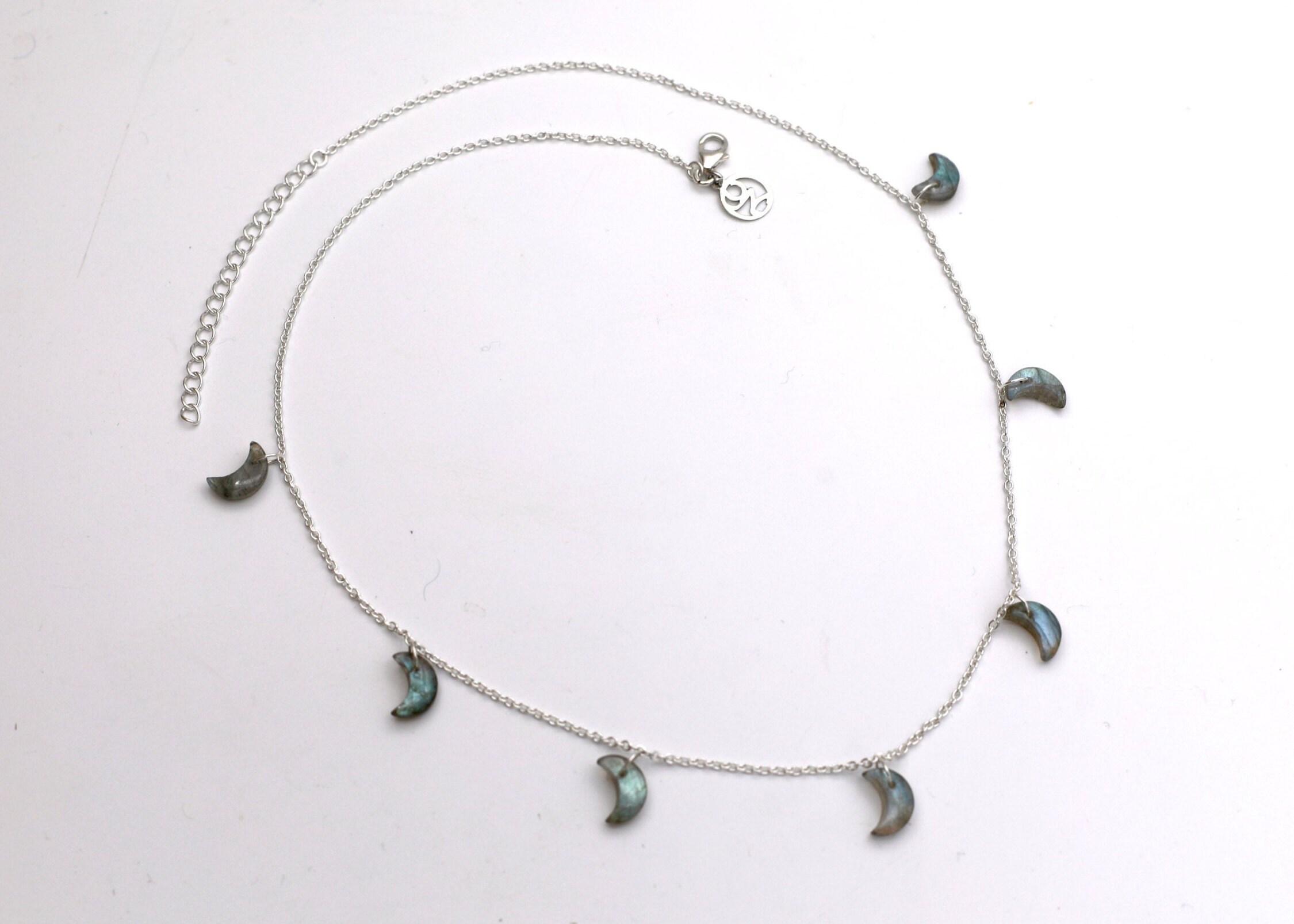 Labradorite Moon Charm Necklace: Sterling Silver Celestial Jewelry Labradorite Moon Charm Necklace: Sterling Silver Celestial Jewelry