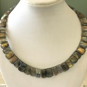 Natural Labradorite Layout Necklace, Bib Necklace, Cleopatra Necklace, Graduated Collar Necklace, 12" 11x9mm To 15x10mm 43 Pieces, GDS1910