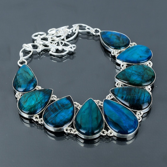Neon Flash Labradorite Necklace: Handmade 925 Sterling Silver Adjustable Chain