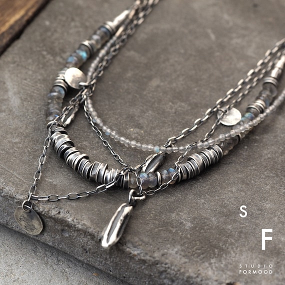 Oxidized Sterling Silver Labradorite Necklace: Handmade Artisan Jewelry