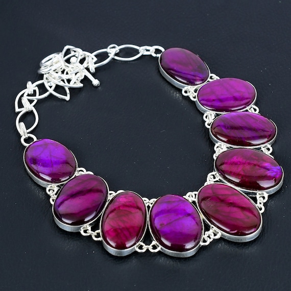 Purple Fire Labradorite Necklace: Handmade 925 Sterling Silver, Adjustable