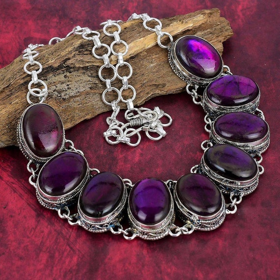 Purple Flash Labradorite Necklace 925 Sterling Silver Jewelry Gemstone Jewelry Natural Jewelry Adjustable Handmade Necklace Engagement Gifts