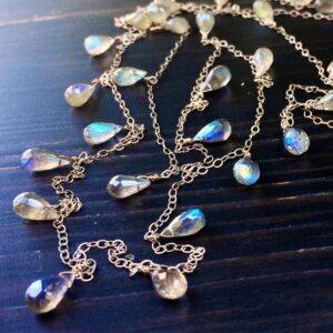 Rainbow Labradorite 925 Silver Necklace: Long Gemstone Chain