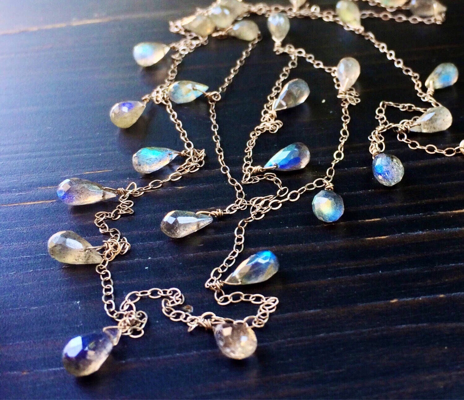 Rainbow Labradorite 925 Silver Necklace: Long Gemstone Chain