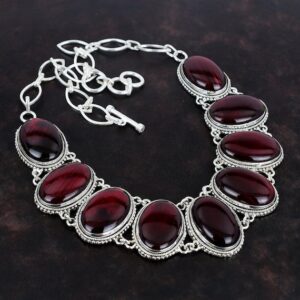 Red Fire Labradorite Necklace: Handmade 925 Sterling Silver Ethnic Jewelry