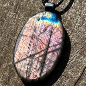 Unisex Purple and Blue Flash Labradorite Healing Stone Necklace for Your Aura and Crown Chakra with Positive Energy!