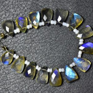 10 Pcs - Beautiful Natural Side Drilled Curvilinear Triangle Faceted Blue Flashes Labradorite Briolettes - Size Is 7x10mm #350