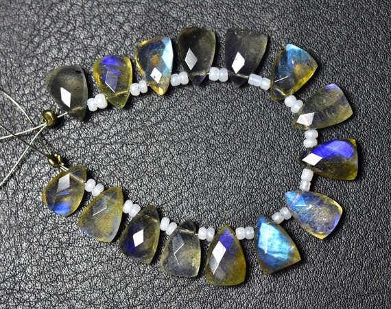 10 Pcs - Beautiful Natural Side Drilled Curvilinear Triangle Faceted Blue Flashes Labradorite Briolettes - Size Is 7x10mm #350