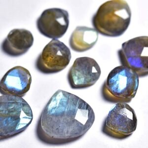 10 Pcs,natural Beautiful Labradorite Faceted Side Drilled Heart Briolettes,size 9-14mm #1006