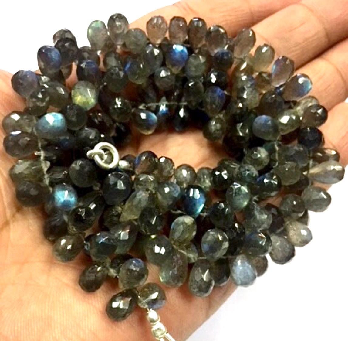 19 Inch Strand Natural Faceted Labradorite Teardrop Beads 6mm Drop Shape Gemstone Beads Top Quality