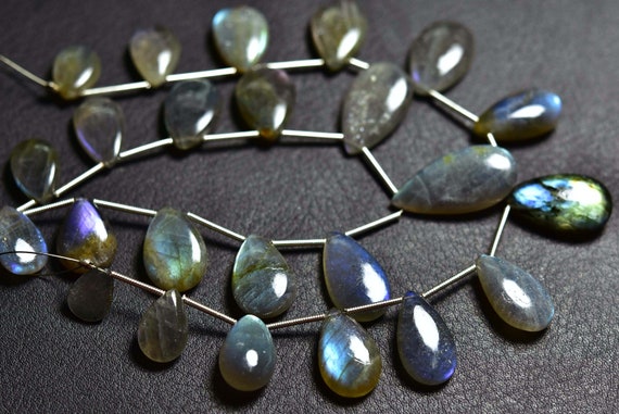7.5 Inches - Natural Beautiful Smooth Labradorite Pear Briolettes - Size Is 9x12-12x17 Mm #1220