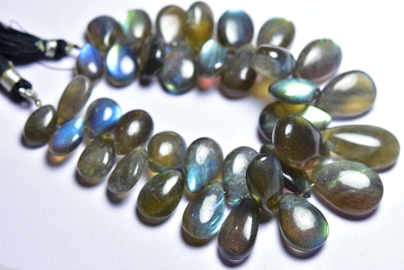 7 Inches - Big Natural Beautiful Smooth Flashy Labradorite Pear Briolettes - Size Is 9x13-15x20 Mm #1628