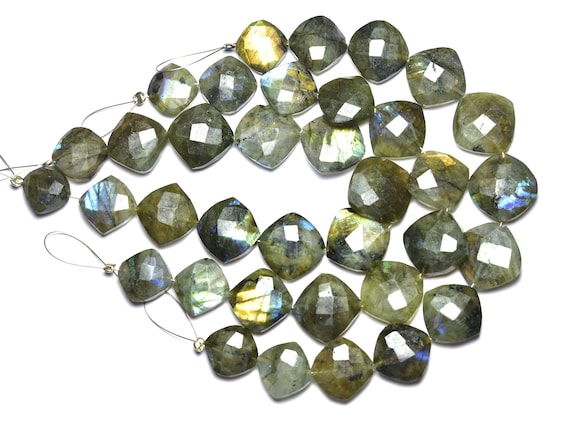7 Inches,natural Big Labradorite Faceted Cushion Briolettes,size Is 12-14mm #436 7 Inches,natural Big Labradorite Faceted Cushion Briolettes,size Is 12-14mm #436